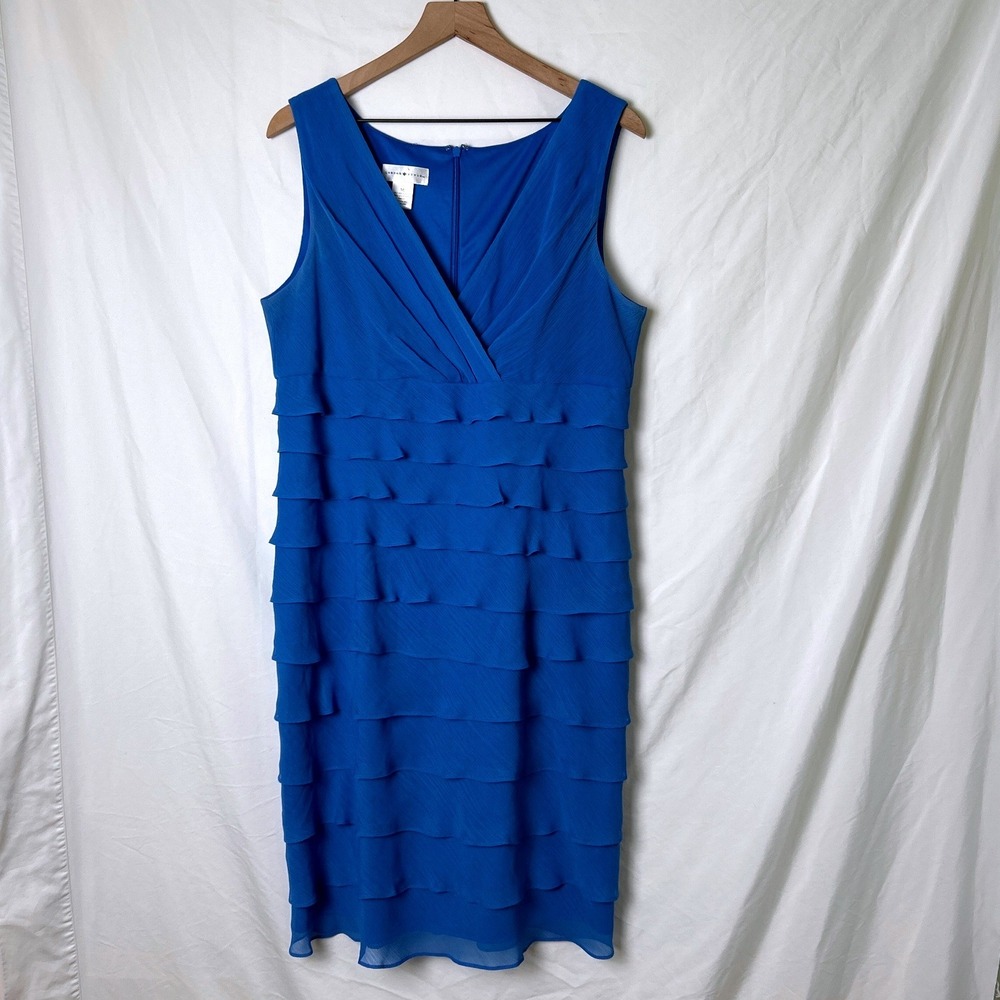London Style Women Tiered Ruffle Cocktail Dress Size 16 Royal Blue Wedding Guest